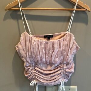 Pink Lace Crop Top with Side Cinch Ties